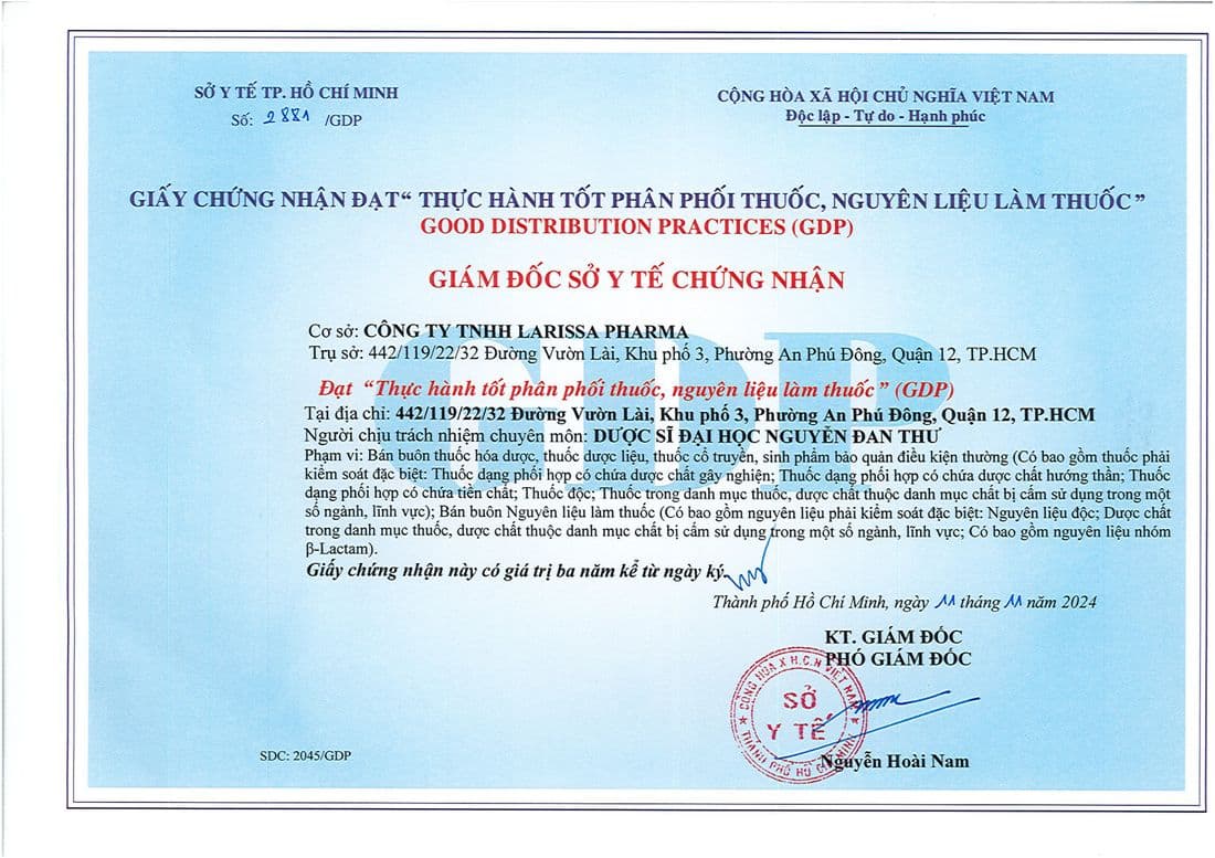 Mặt giấy Thực hành tốt phân phối thuốc số 2881/GDP